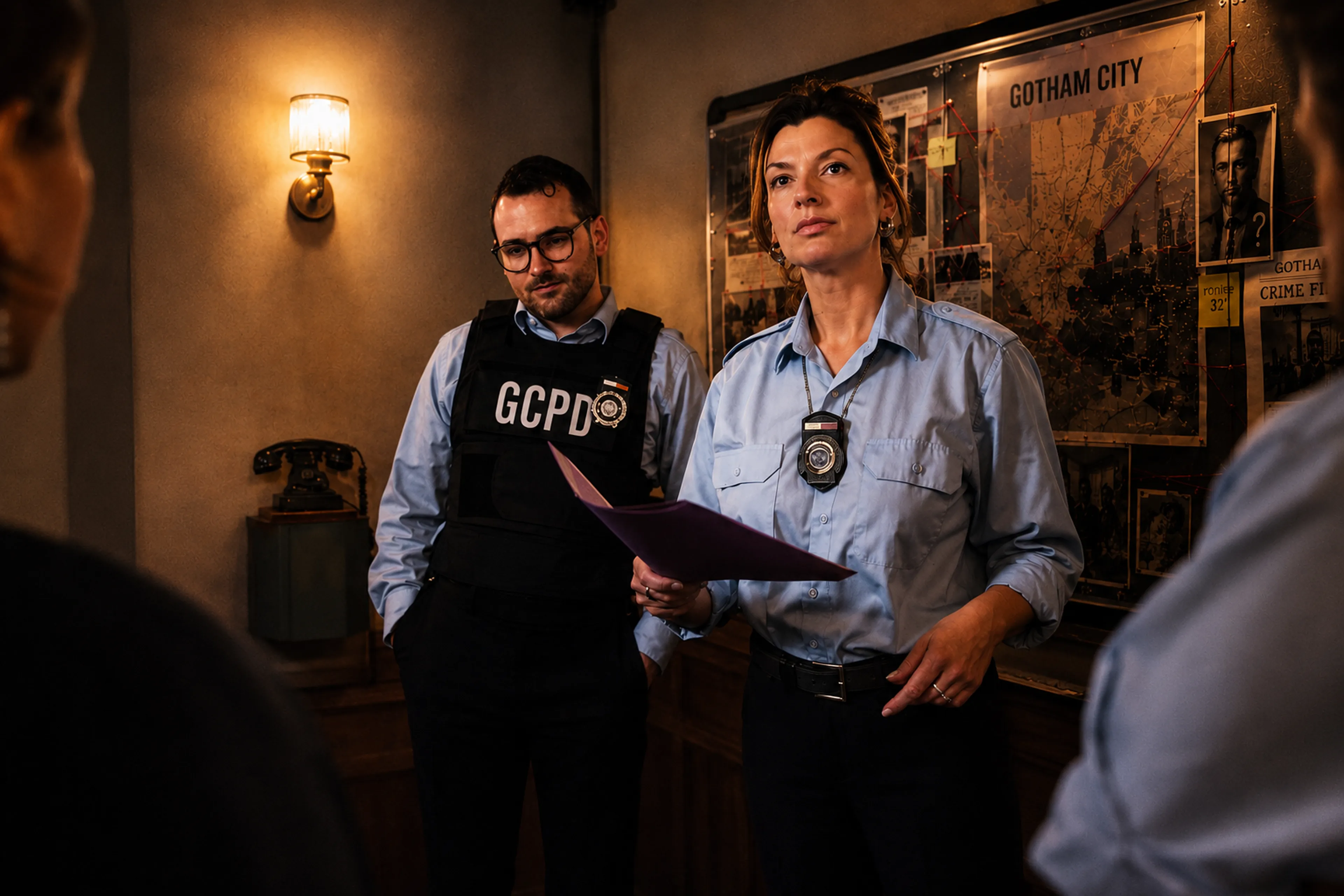 Inspectrice Renée Montoya incarnée par une comédienne pendant l'enquête immersive au GCPD à Paris