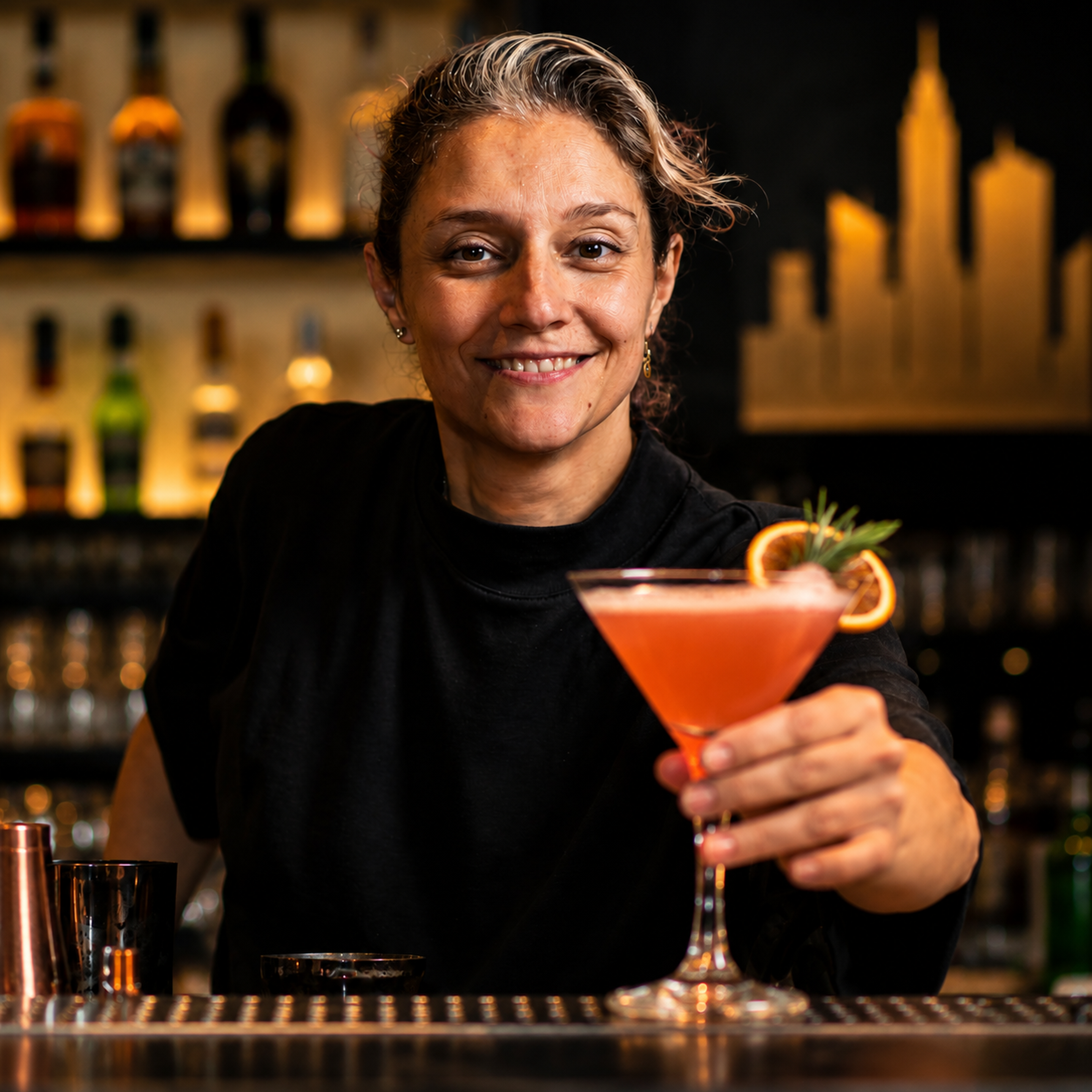 Cocktails au bar du lounge Gotham pour prolonger l'EVJF chez Batman Escape Paris